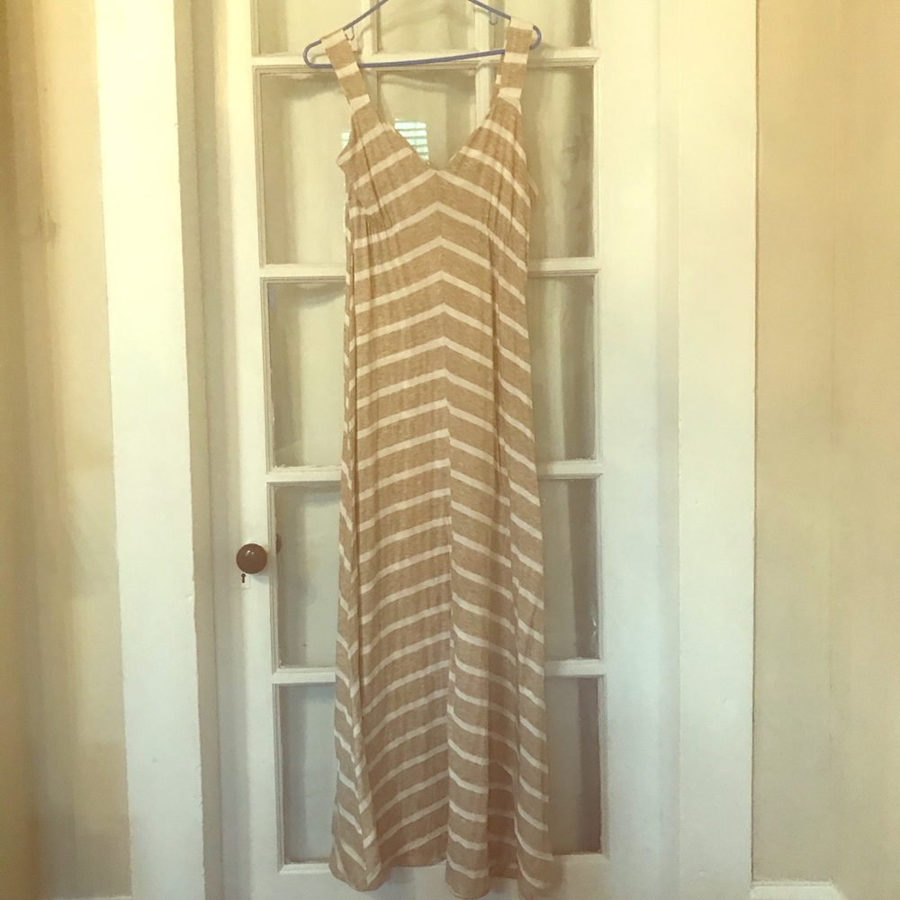 Tan & White Striped Maxi Dress